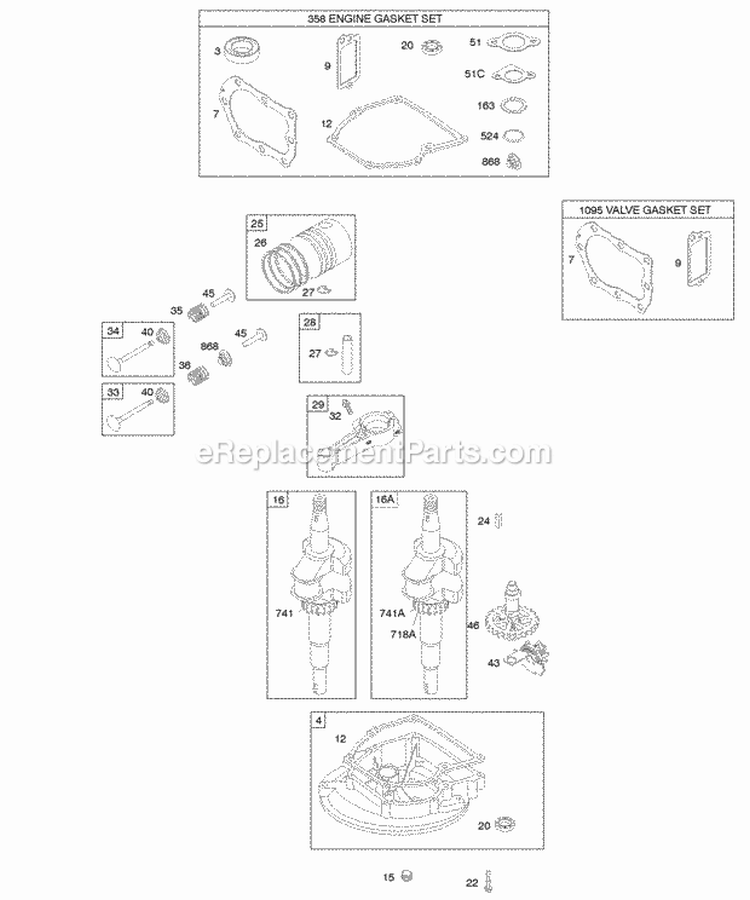 Camshaft Crankcase CoverSump Crankshaft Gasket Set - Engine Gasket Set - Valve PistonRingsConnecting Rod Diagram and Parts List for 09T702-0118-B1  Briggs and Stratton Engine